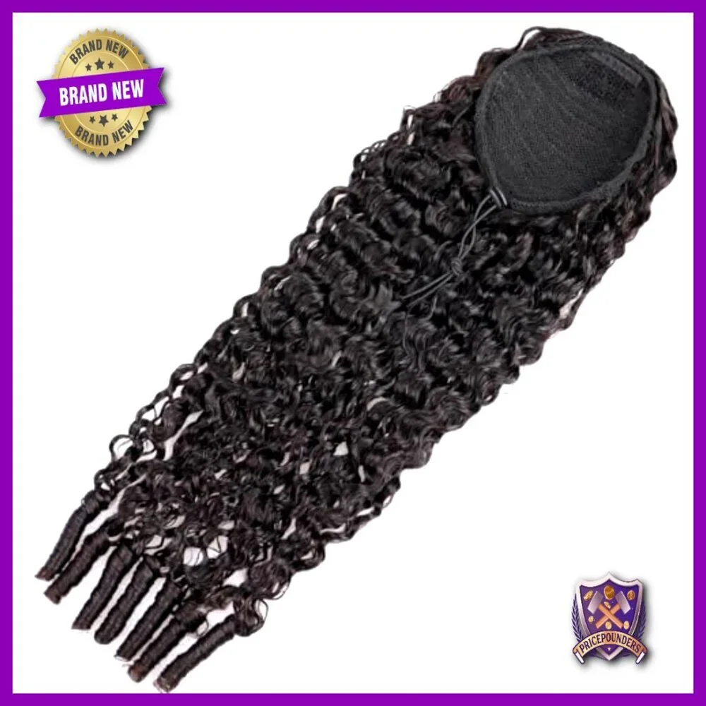 18 Inch Burmese Curly Ponytail Extensions Human Hair Clip Ins 3C4A
